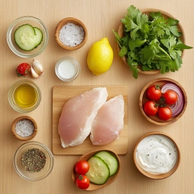 Step-by-step preparation of Grilled Herb Chicken Salad Delight showing ingredients and initial cooking steps