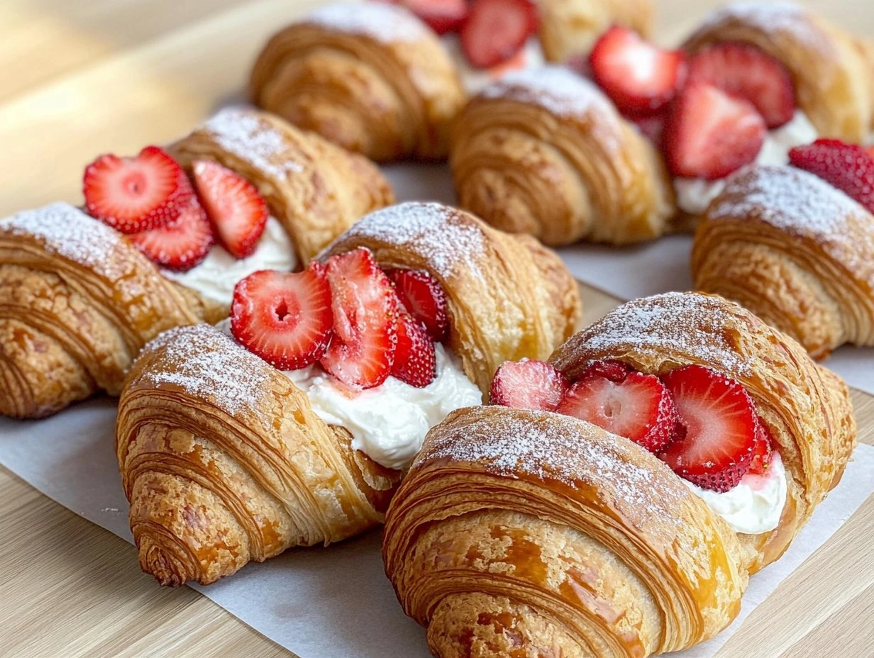 Perfectly cooked Strawberry Mascarpone Croissants served and ready to eat - final result