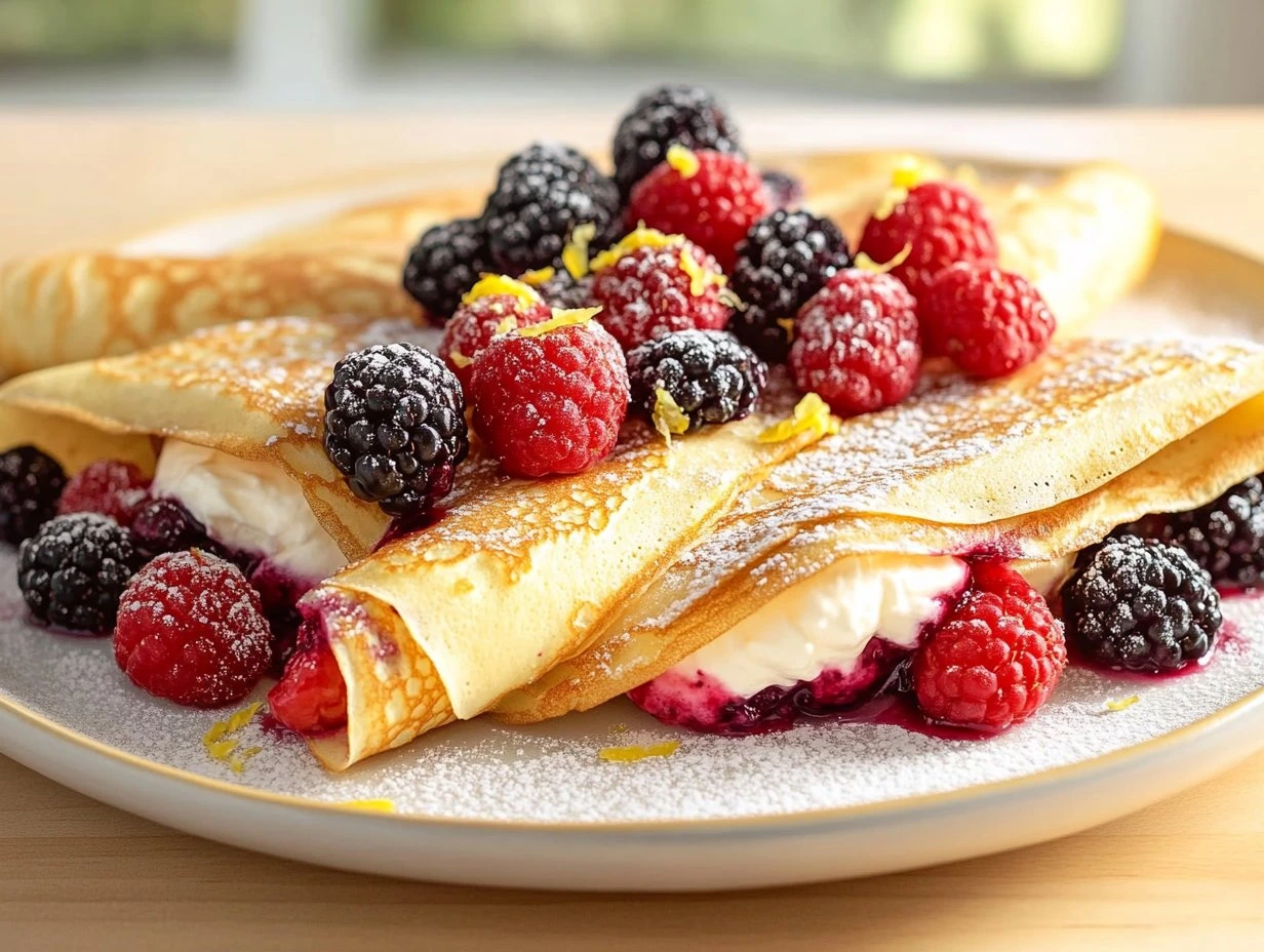 Perfectly cooked Berry Mascarpone Crepe Delight served and ready to eat - final result