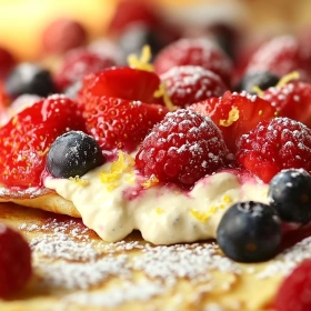 Close-up of Berry Mascarpone Crepe Delight showing texture, layers, and glossy finish