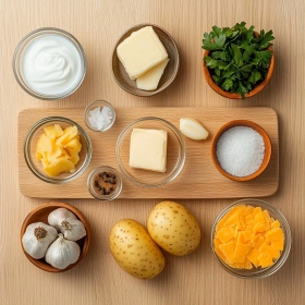 Step-by-step preparation of Cozy Cheddar Garlic Potato Soup showing ingredients and initial cooking steps