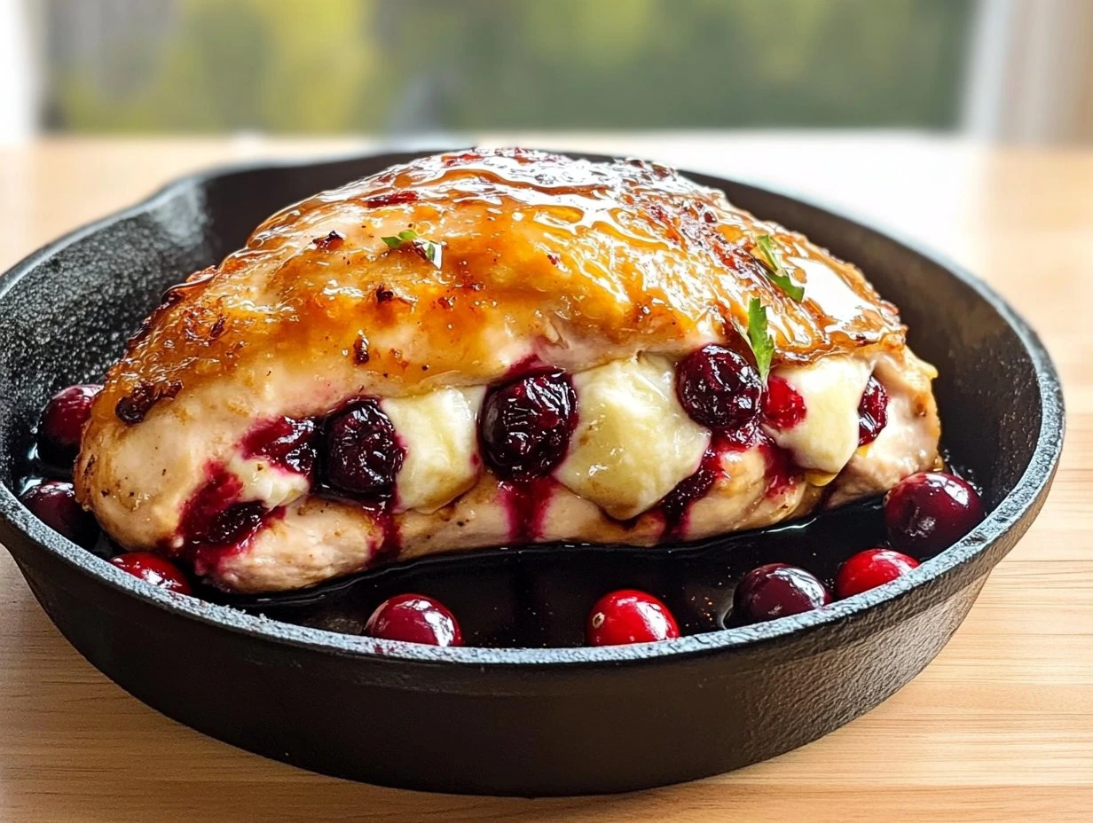 Perfectly cooked Cranberry & Brie Stuffed Chicken served and ready to eat - final result