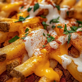 Close-up of Spicy Louisiana Voodoo Fries showing texture, layers, and glossy finish