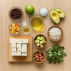 Step-by-step preparation of Spicy Chipotle Tofu Bowl showing ingredients and initial cooking steps