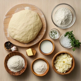 Step-by-step preparation of Garlic Herb White Sauce Pizza showing ingredients and initial cooking steps