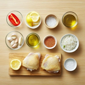 Step-by-step preparation of Savory Spanish Chicken Paella showing ingredients and initial cooking steps