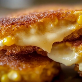 Close-up of Venezuelan Sweet Corn Cachapas showing texture, layers, and glossy finish