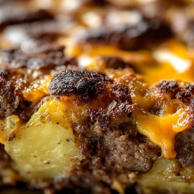 Close-up of Savory Sausage Potato Loaf showing texture, layers, and glossy finish