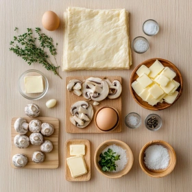 Step-by-step preparation of Savory Mushroom Puff Pastry Braid showing ingredients and initial cooking steps