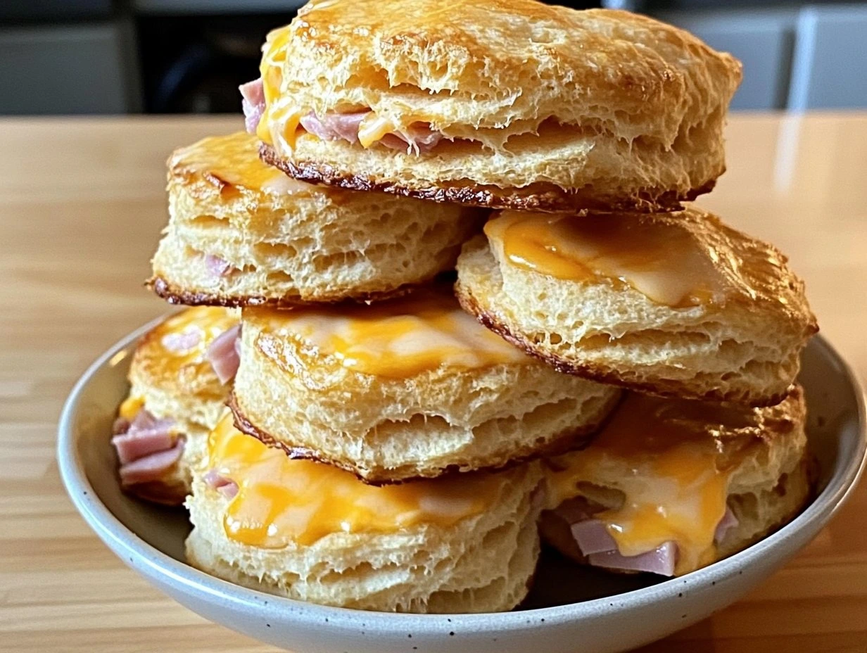 Perfectly cooked Savory Ham and Cheese Biscuits served and ready to eat - final result
