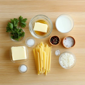 Step-by-step preparation of One-Pot Creamy Garlic Pasta showing ingredients and initial cooking steps