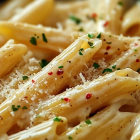 Close-up of One-Pot Creamy Garlic Pasta showing texture, layers, and glossy finish
