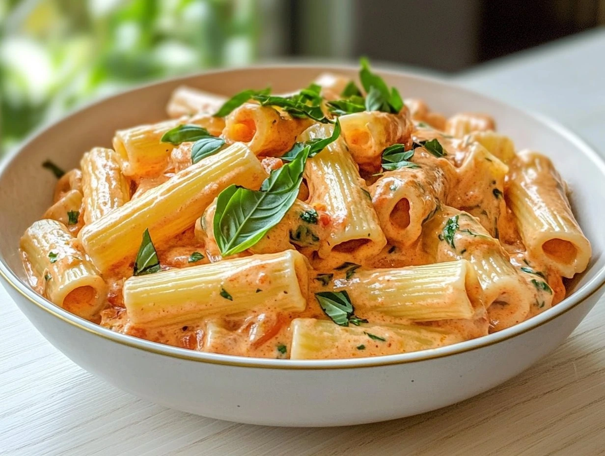 Perfectly cooked Creamy Tomato Garlic Pasta Delight served and ready to eat - final result