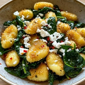 Crispy Gnocchi with Spinach and Feta recipe