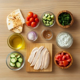 Step-by-step preparation of Zesty Mediterranean Chicken Tacos showing ingredients and initial cooking steps