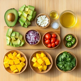 Step-by-step preparation of Avocado Mango Salad with Lime showing ingredients and initial cooking steps