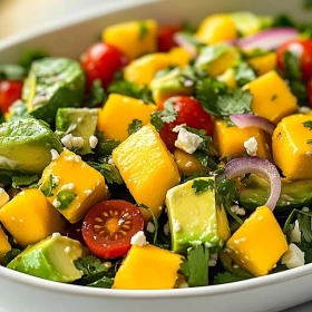 Close-up of Avocado Mango Salad with Lime showing texture, layers, and glossy finish