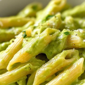 Close-up of Creamy Avocado Pasta showing texture, layers, and glossy finish