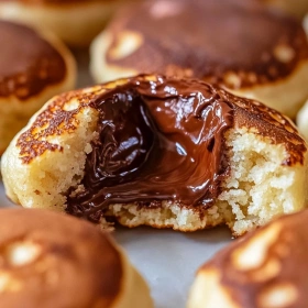 Close-up of Nutella-Filled Mini Pancake Bombs showing texture, layers, and glossy finish