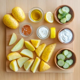 Step-by-step preparation of Crispy Greek Potato Wedges showing ingredients and initial cooking steps