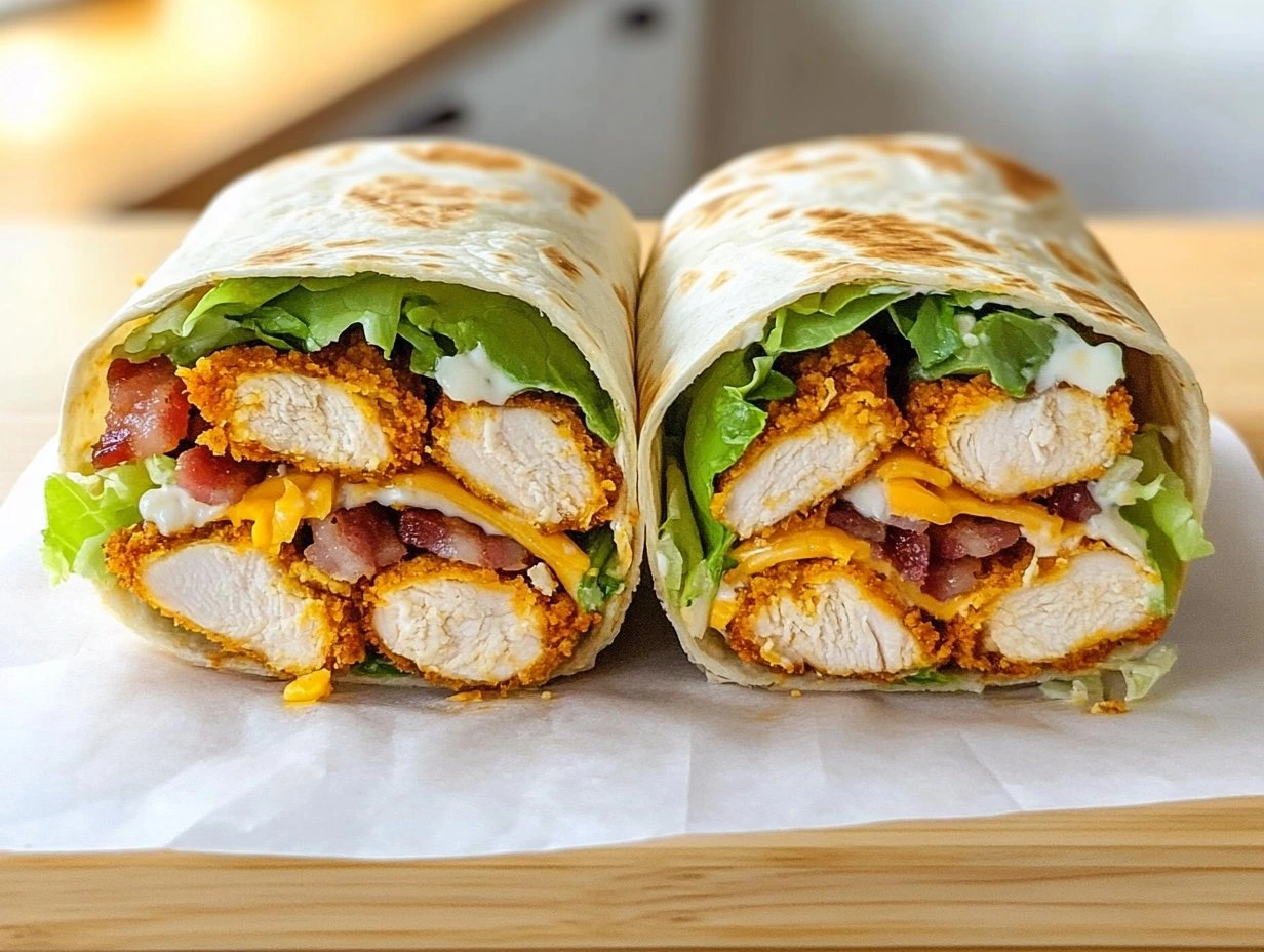 Perfectly cooked Crispy Chicken Bacon Ranch Wrap served and ready to eat - final result