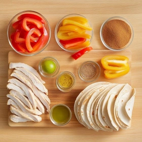 Step-by-step preparation of Air Fryer Chicken Fajitas showing ingredients and initial cooking steps