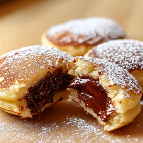 Close-up of Nutella-Filled Mini Pancake Bombs showing texture, layers, and glossy finish