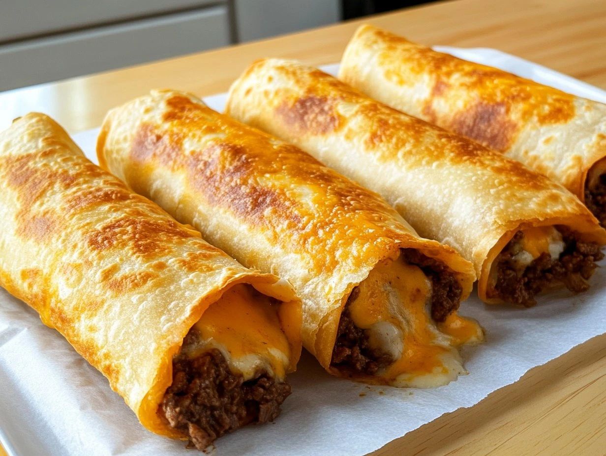 Perfectly cooked Crispy Beef and Cheese Chimichangas served and ready to eat - final result