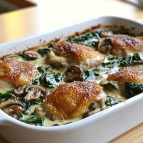 Creamy Chicken Spinach Mushroom Bake recipe