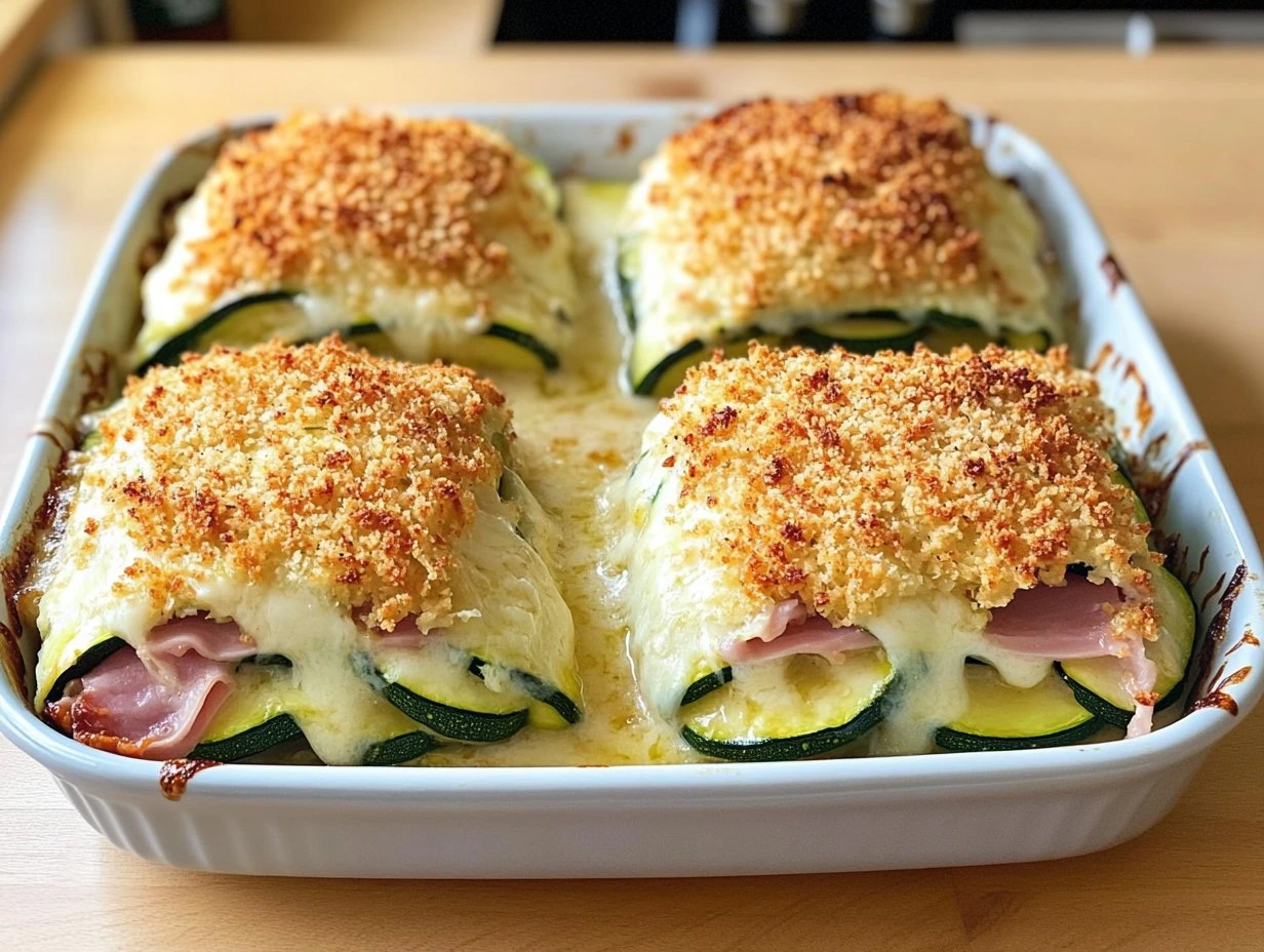 Perfectly cooked Cordon-Bleu de Courgette Gratiné served and ready to eat - final result