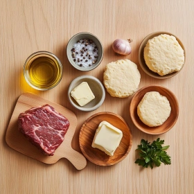 Step-by-step preparation of Garlic Parmesan Cheeseburger Bombs showing ingredients and initial cooking steps
