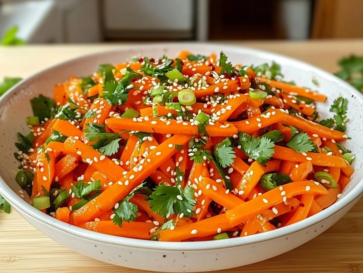 Perfectly cooked Korean Carrot Salad served and ready to eat - final result