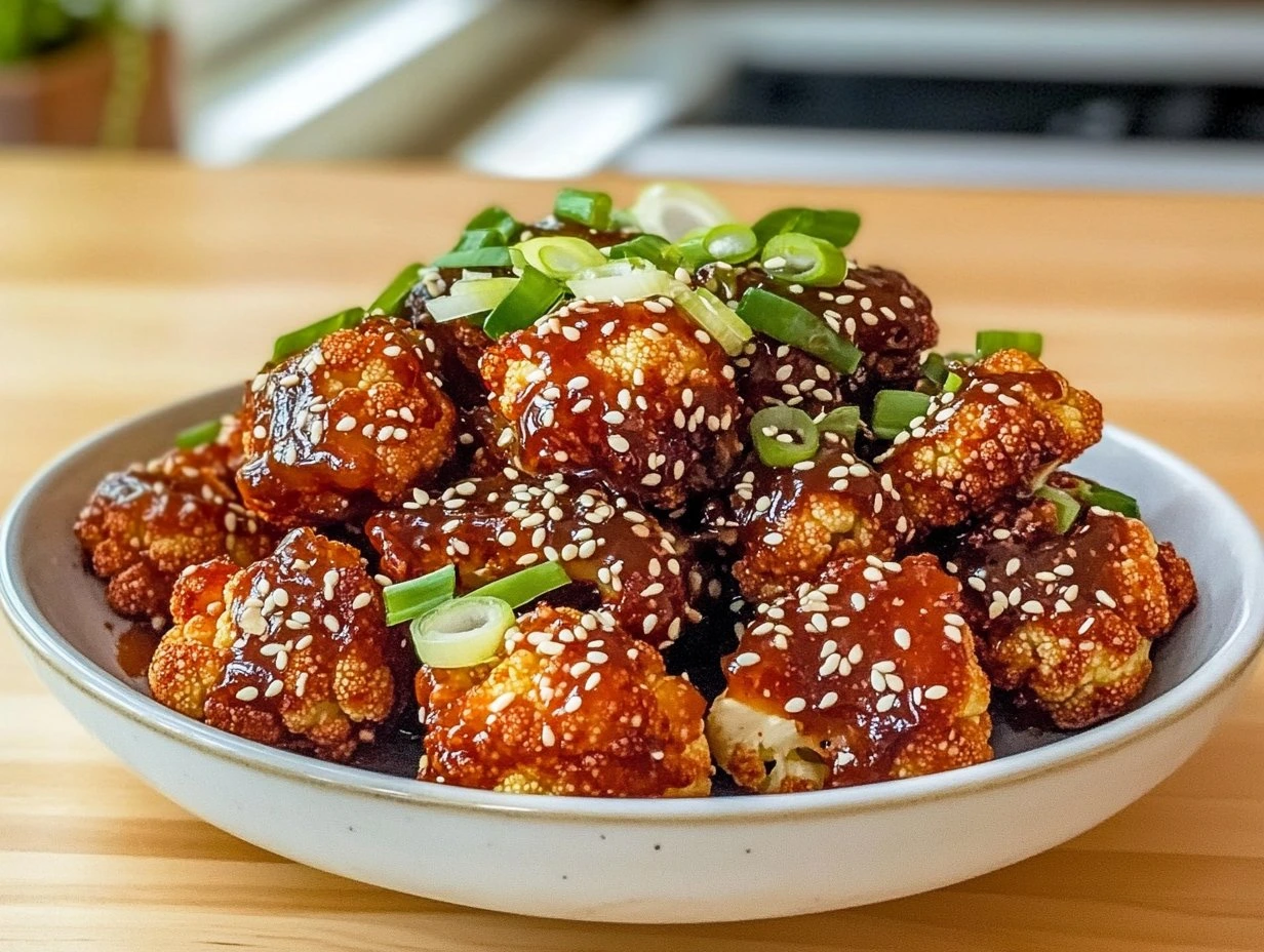 Perfectly cooked Korean Baked Cauliflower Bites served and ready to eat - final result