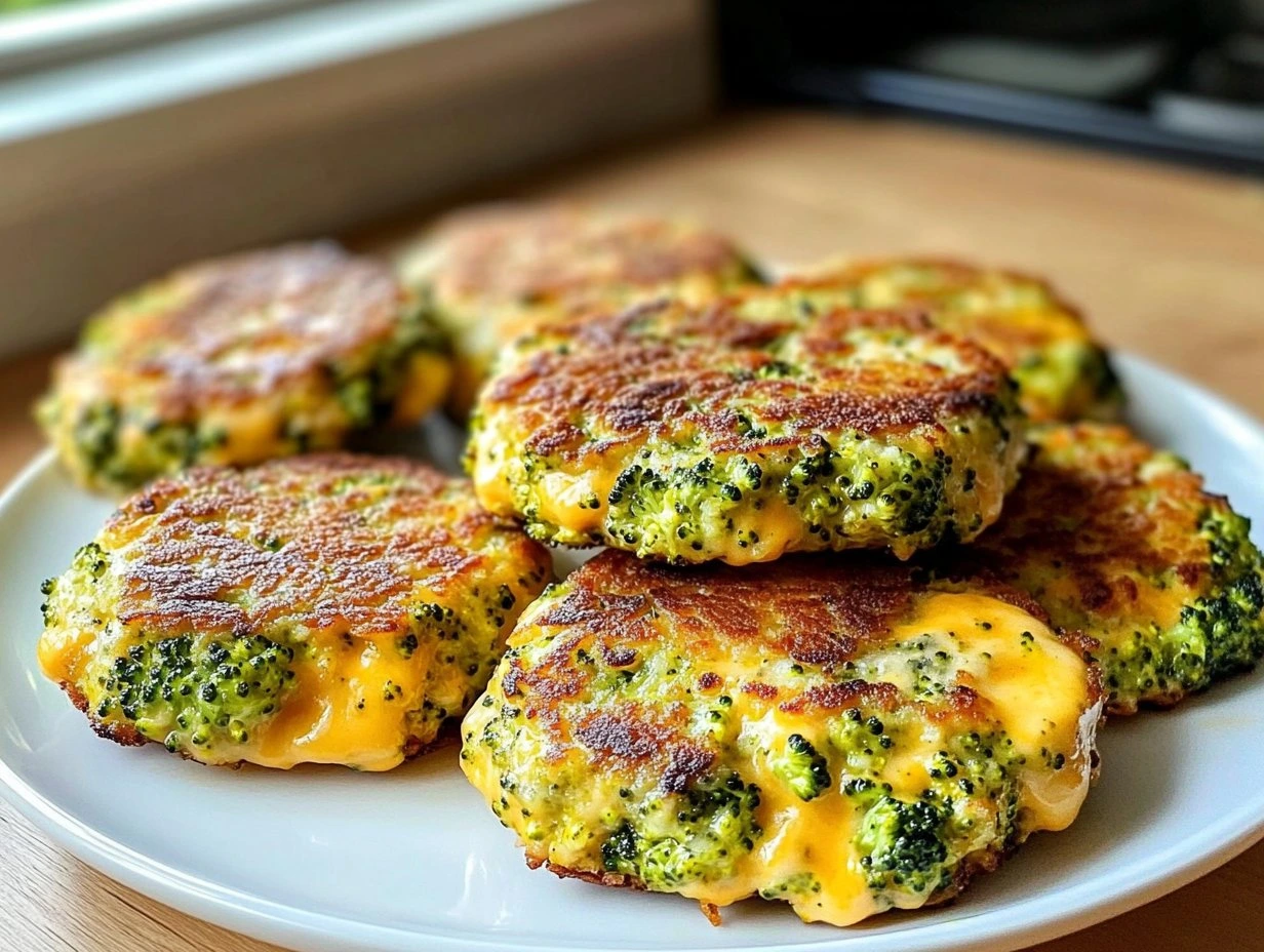 Perfectly cooked Crispy Broccoli Cheese Patties served and ready to eat - final result