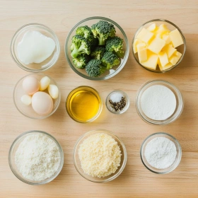 Step-by-step preparation of Crispy Broccoli Cheese Patties showing ingredients and initial cooking steps