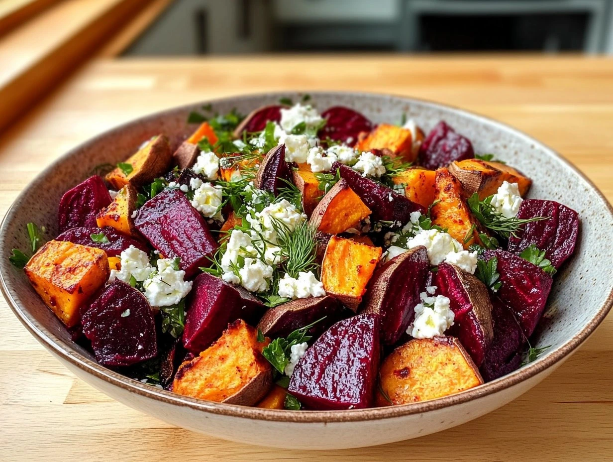 Perfectly cooked Creamy Roasted Beet Salad served and ready to eat - final result