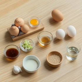 Step-by-step preparation of Spicy Gochujang Marinated Eggs showing ingredients and initial cooking steps