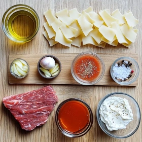 Step-by-step preparation of Dairy Free Lasagna Soup showing ingredients and initial cooking steps