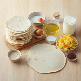 Step-by-step preparation of Sheet Pan Breakfast Burritos showing ingredients and initial cooking steps