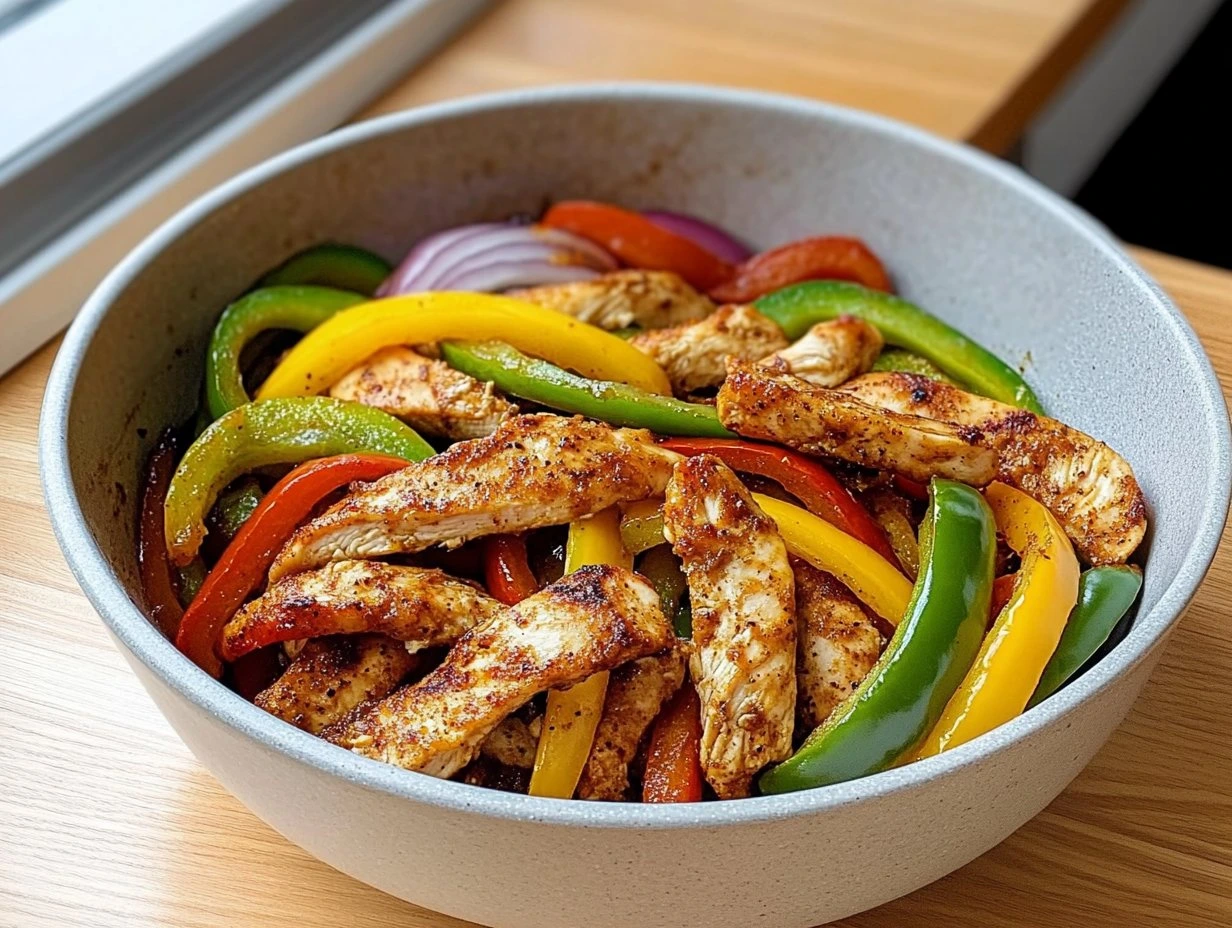 Perfectly cooked Air Fryer Chicken Fajitas served and ready to eat - final result