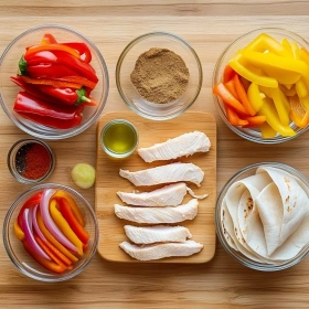 Step-by-step preparation of Air Fryer Chicken Fajitas showing ingredients and initial cooking steps