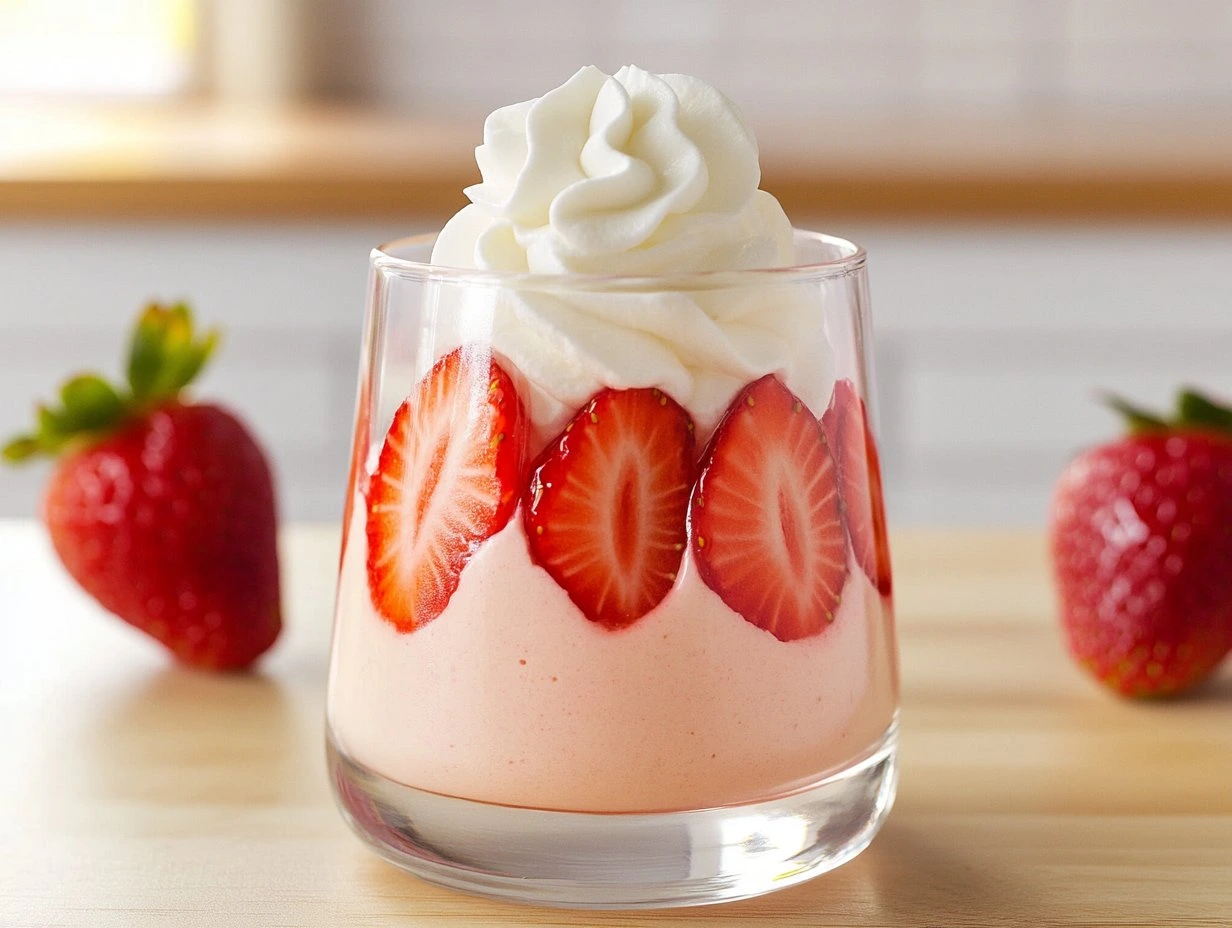 Perfectly cooked 3 Ingredient Strawberry Mousse served and ready to eat - final result
