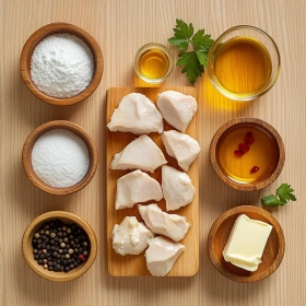 Step-by-step preparation of Sticky Honey Garlic Chicken Bites showing ingredients and initial cooking steps