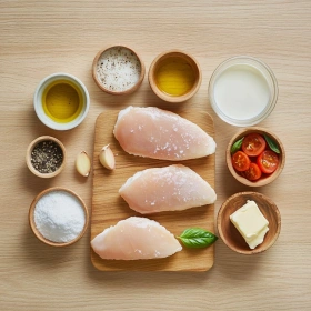 Step-by-step preparation of Creamy Marry Me Chicken showing ingredients and initial cooking steps