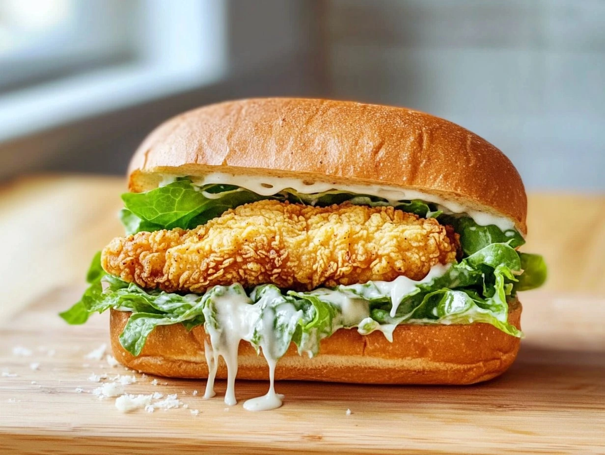 Perfectly cooked Crispy Chicken Caesar Sandwich served and ready to eat - final result