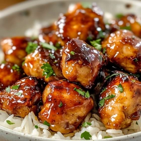 Close-up of Sticky Honey Garlic Chicken Bites showing texture, layers, and glossy finish