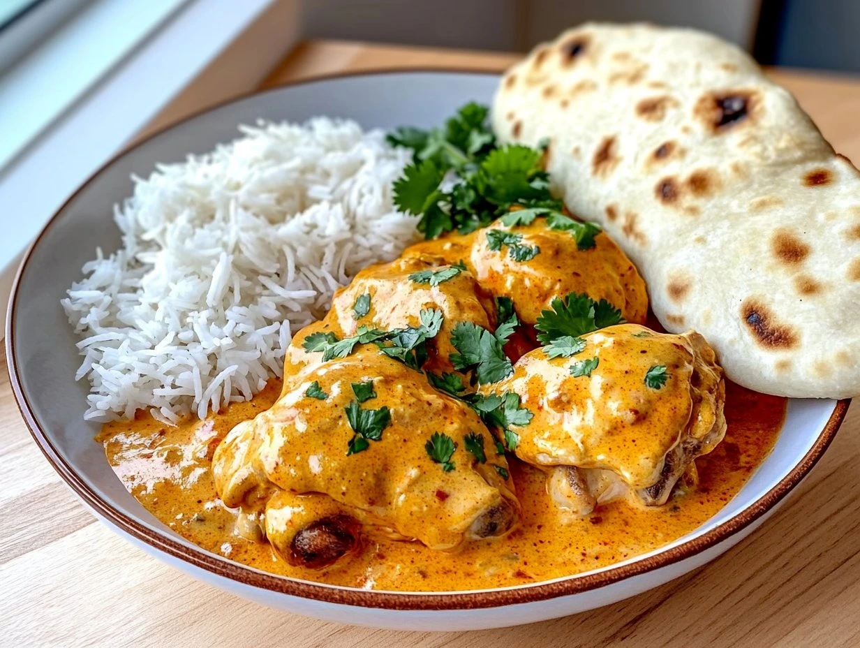 Perfectly cooked Creamy Homemade Butter Chicken served and ready to eat - final result