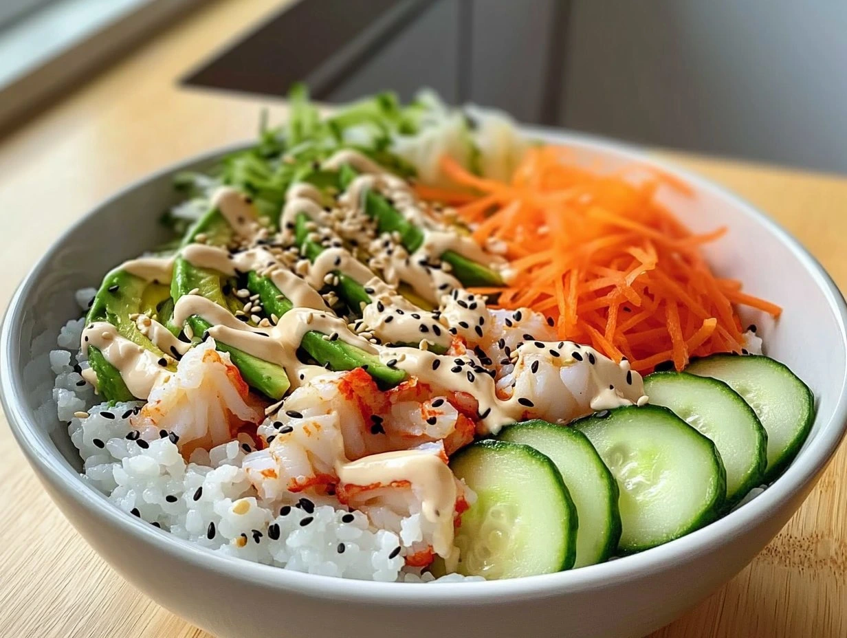 Perfectly cooked Healthy California Roll Sushi Bowl served and ready to eat - final result