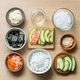 Step-by-step preparation of Healthy California Roll Sushi Bowl showing ingredients and initial cooking steps