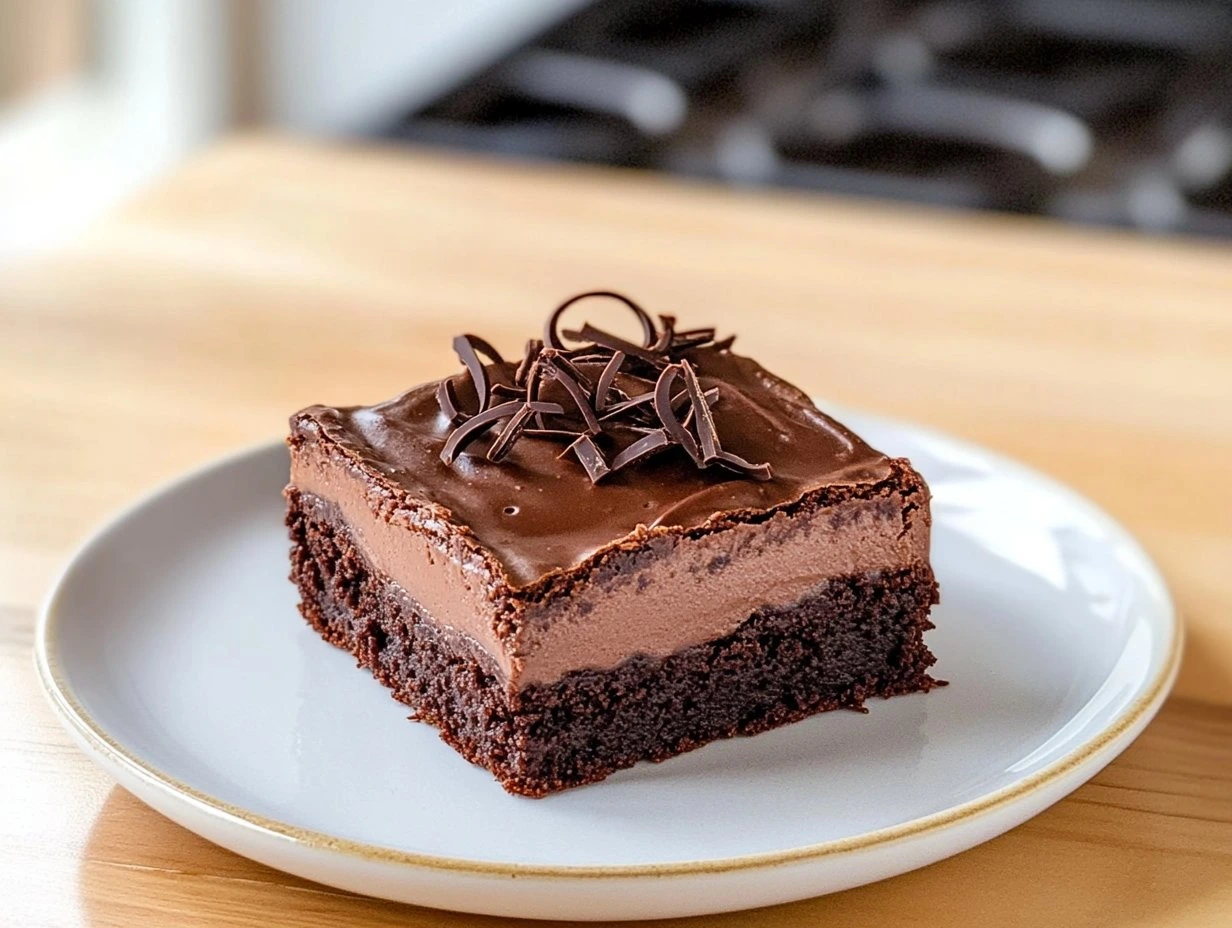 Perfectly cooked Decadent Chocolate Mousse Brownies served and ready to eat - final result